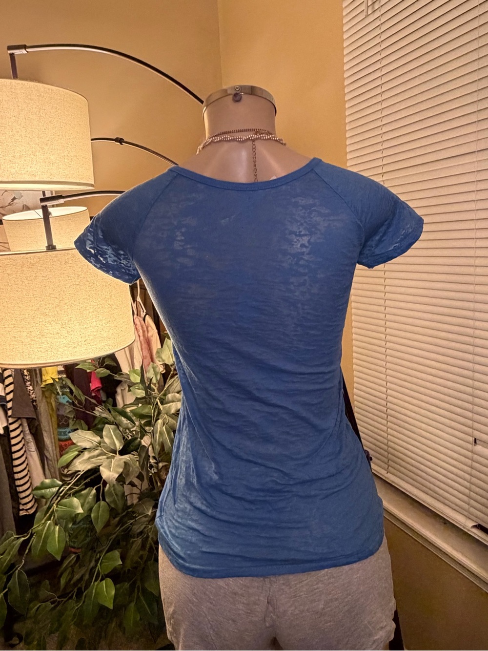 Color Story Burnout Henley Blouse Blue Size L - Picture 7 of 12